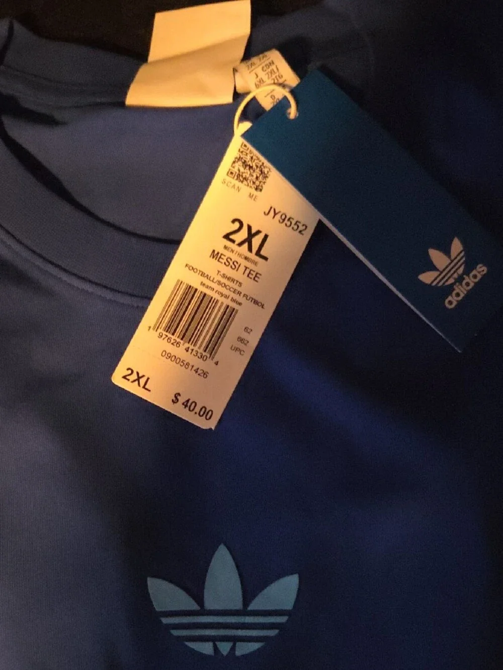 adidas Blue Short-Sleeve Trefoil Logo Tee